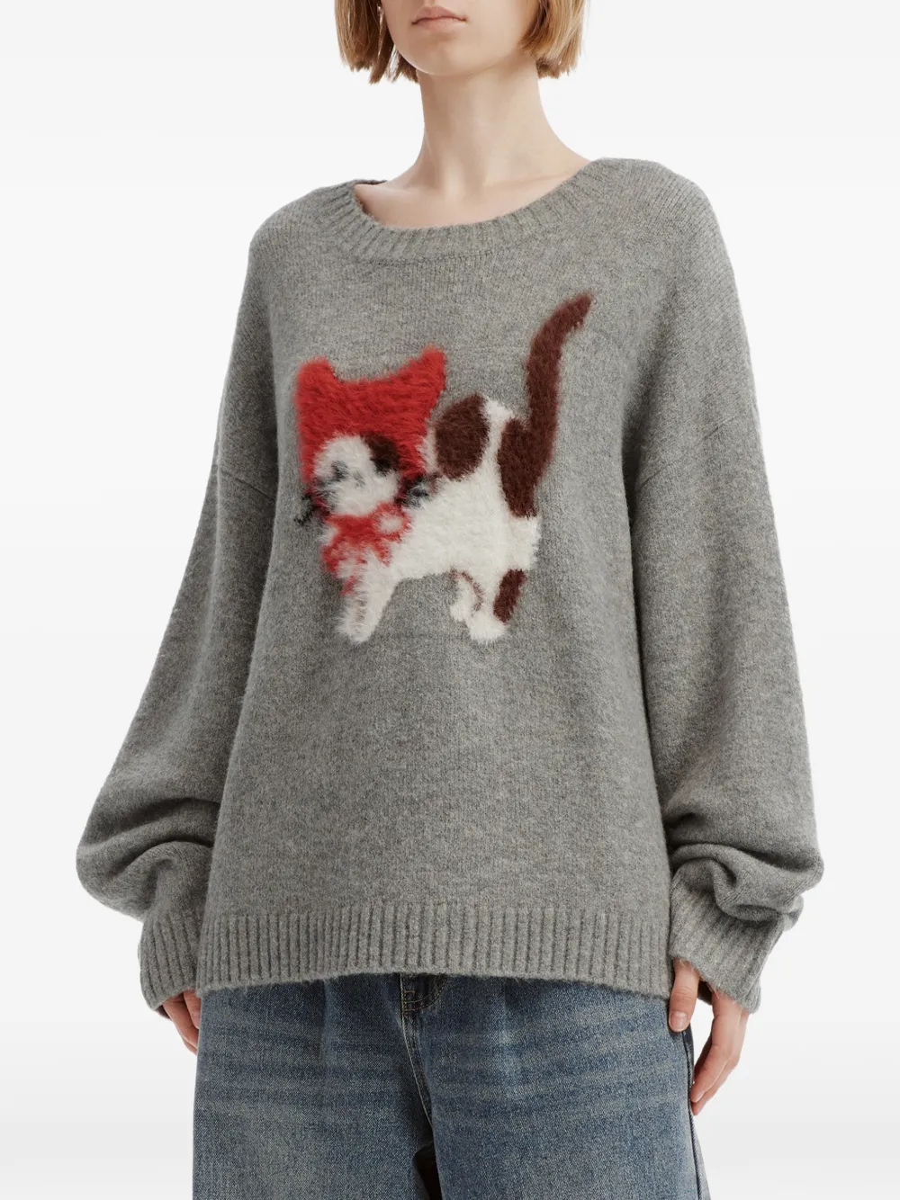b+ab cat-intarsia drop-shoulder sweater Grijs