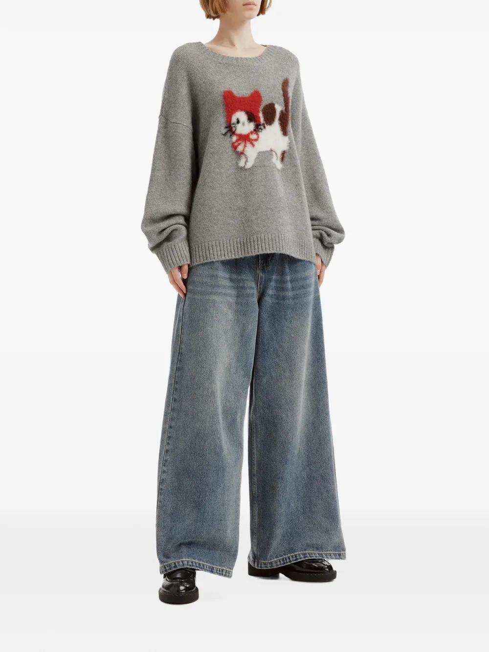b+ab cat-intarsia drop-shoulder sweater Grijs