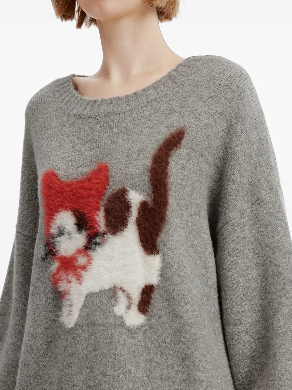 b+ab cat-intarsia drop-shoulder sweater Grijs