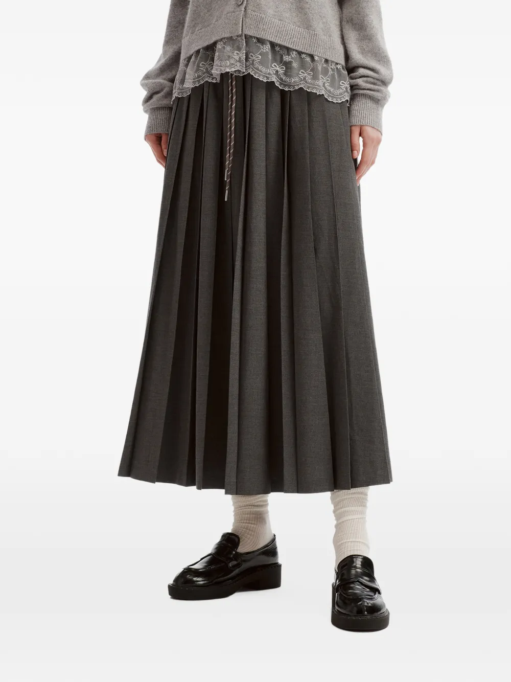 tout a coup drawstring-waist pleated midi skirt Grijs