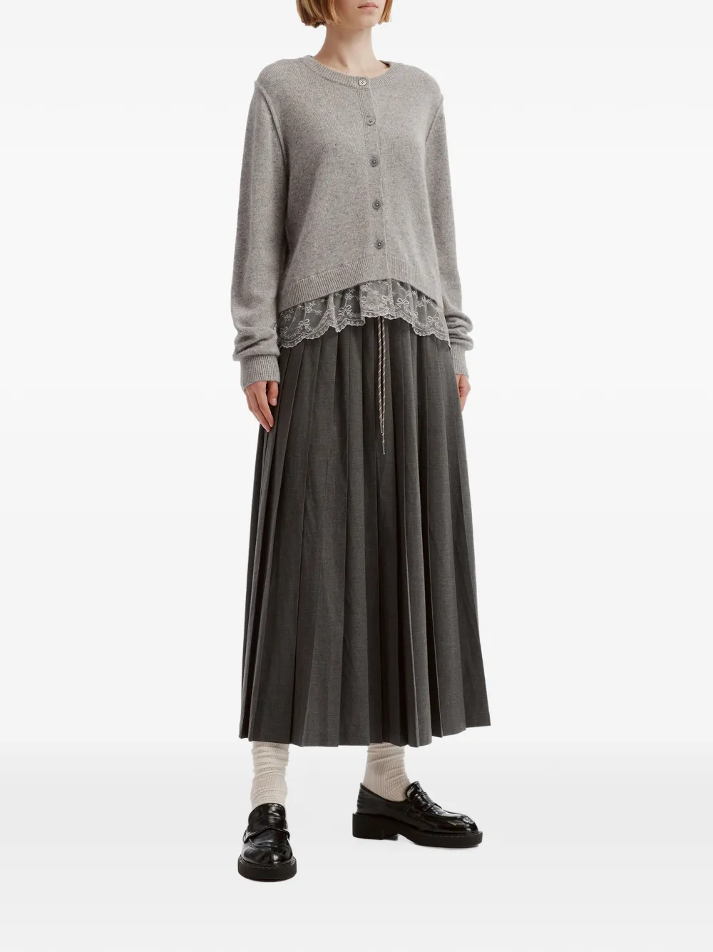 tout a coup drawstring-waist pleated midi skirt Grijs