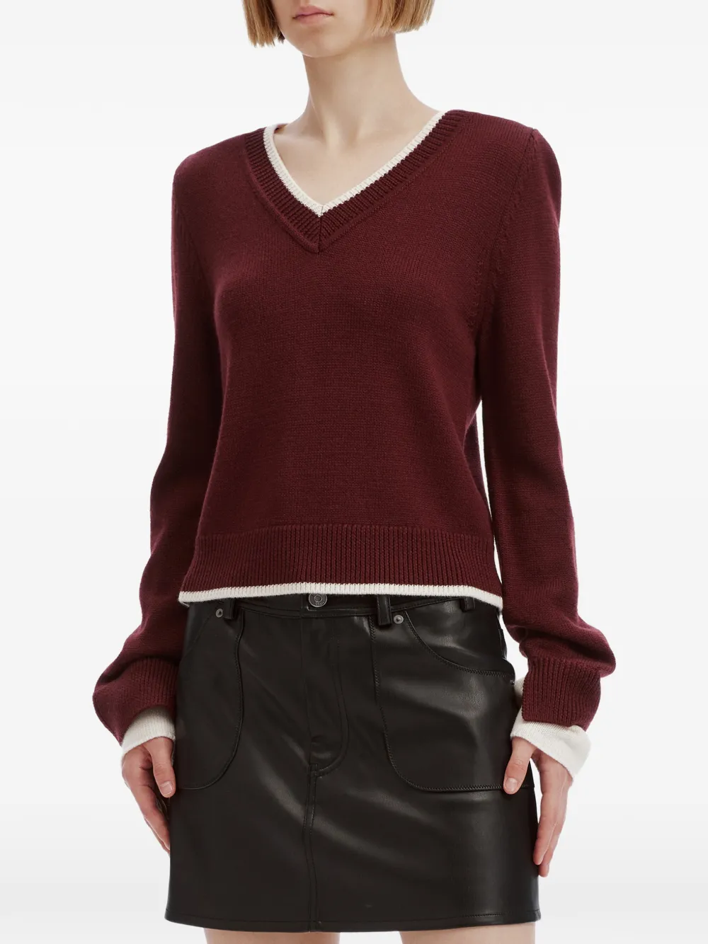 b+ab contrast-trim V-neck sweater Rood