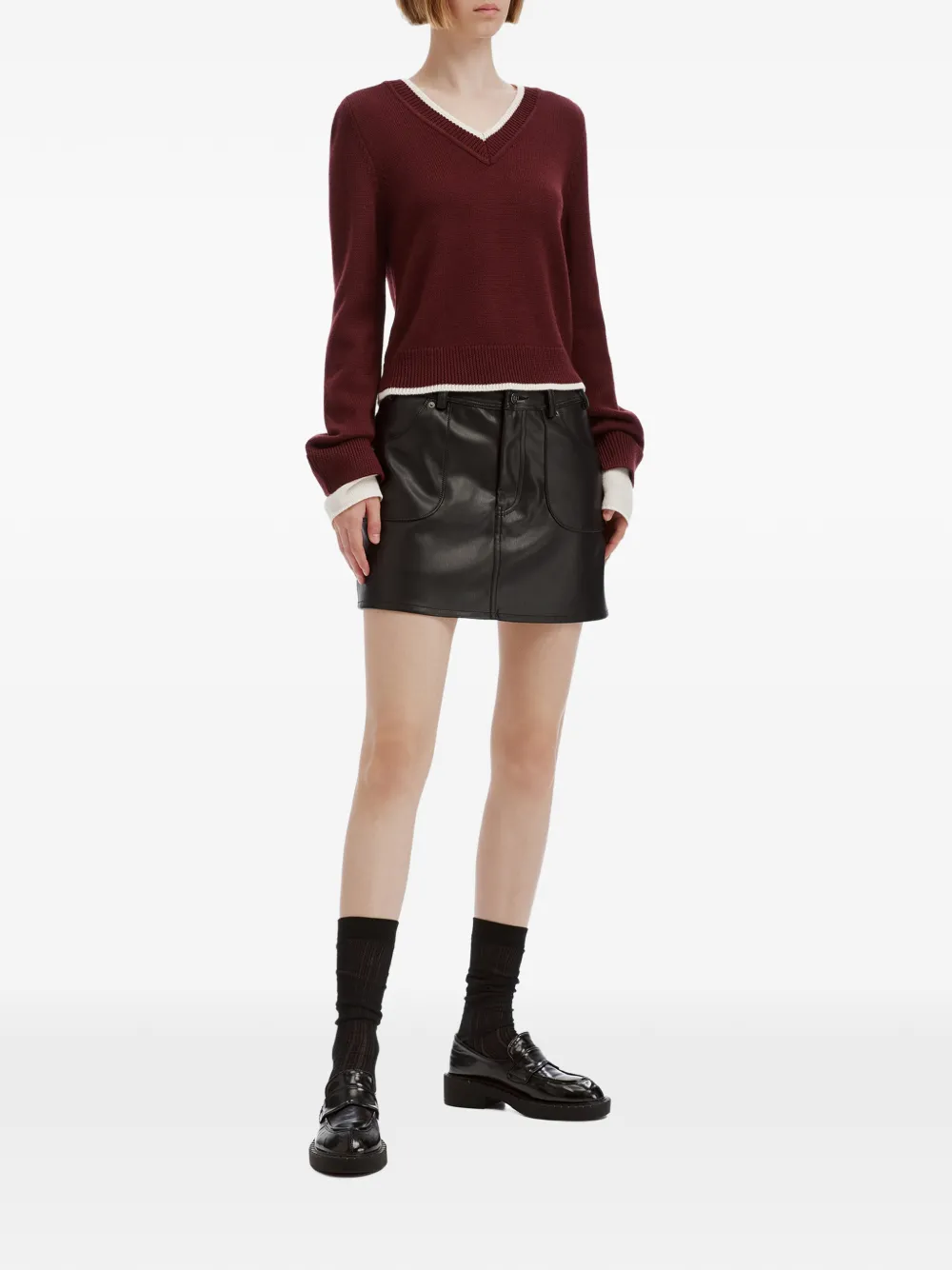 b+ab contrast-trim V-neck sweater Rood