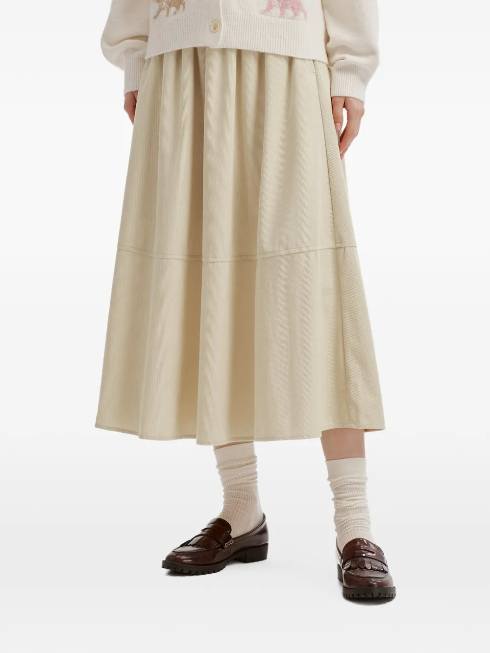 b+ab corduroy-effect tiered midi skirt Beige