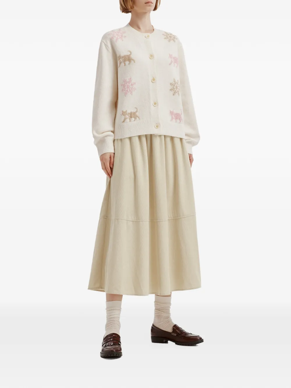 b+ab corduroy-effect tiered midi skirt Beige