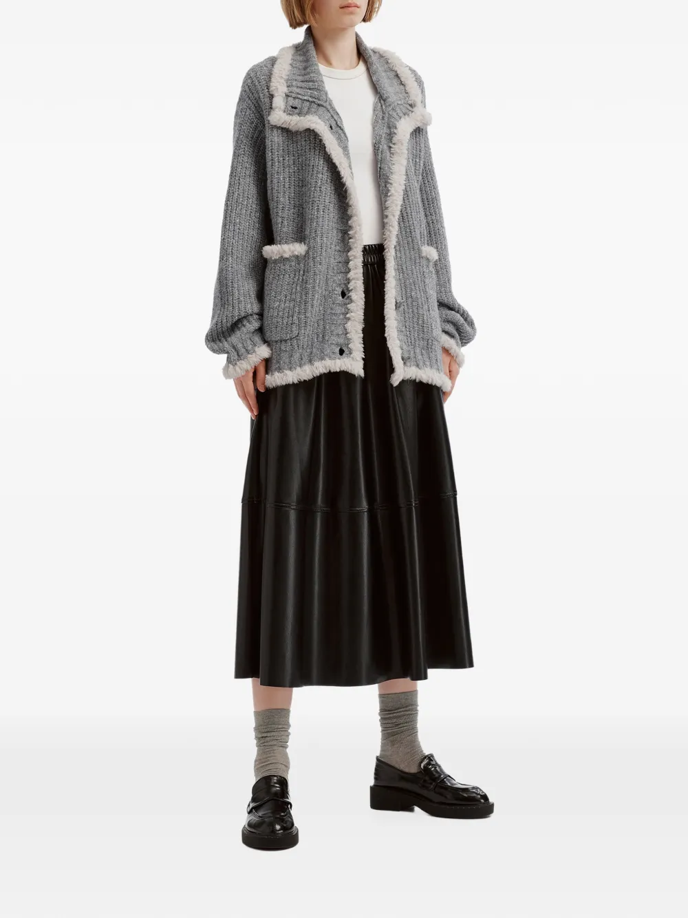 tout a coup faux-fur trim cardigan Grijs