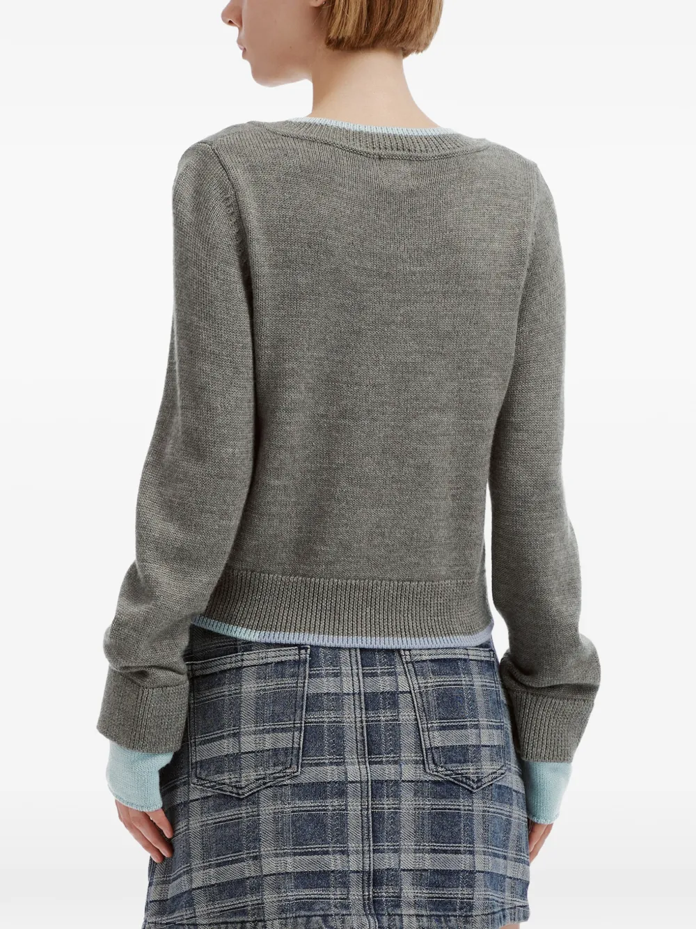b+ab V-neck contrast-trim sweater Grijs