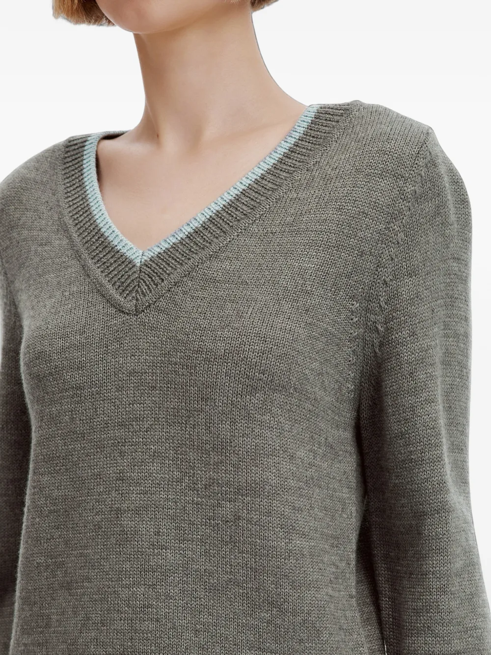 b+ab V-neck contrast-trim sweater Grijs