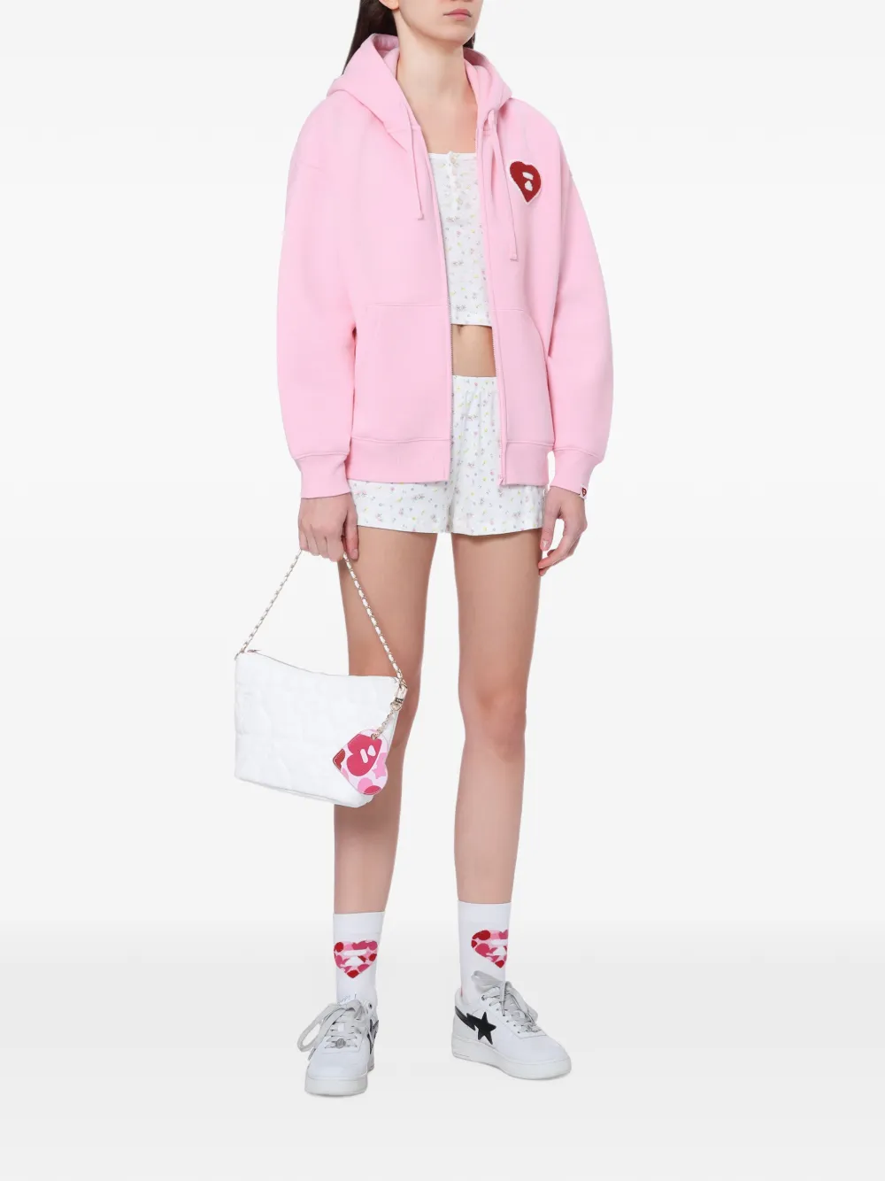APEE™ by *A BATHING APE Heart logo-patch zip-up hoodie Roze