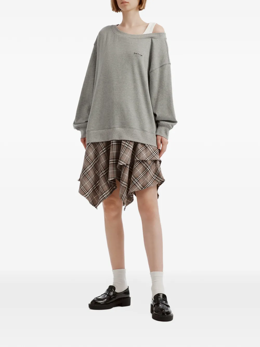 tout a coup layered-effect check-pattern midi dress Grijs