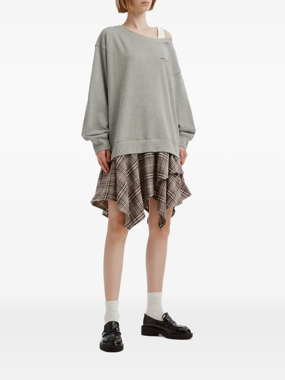 tout a coup layered-effect check-pattern midi dress Grijs