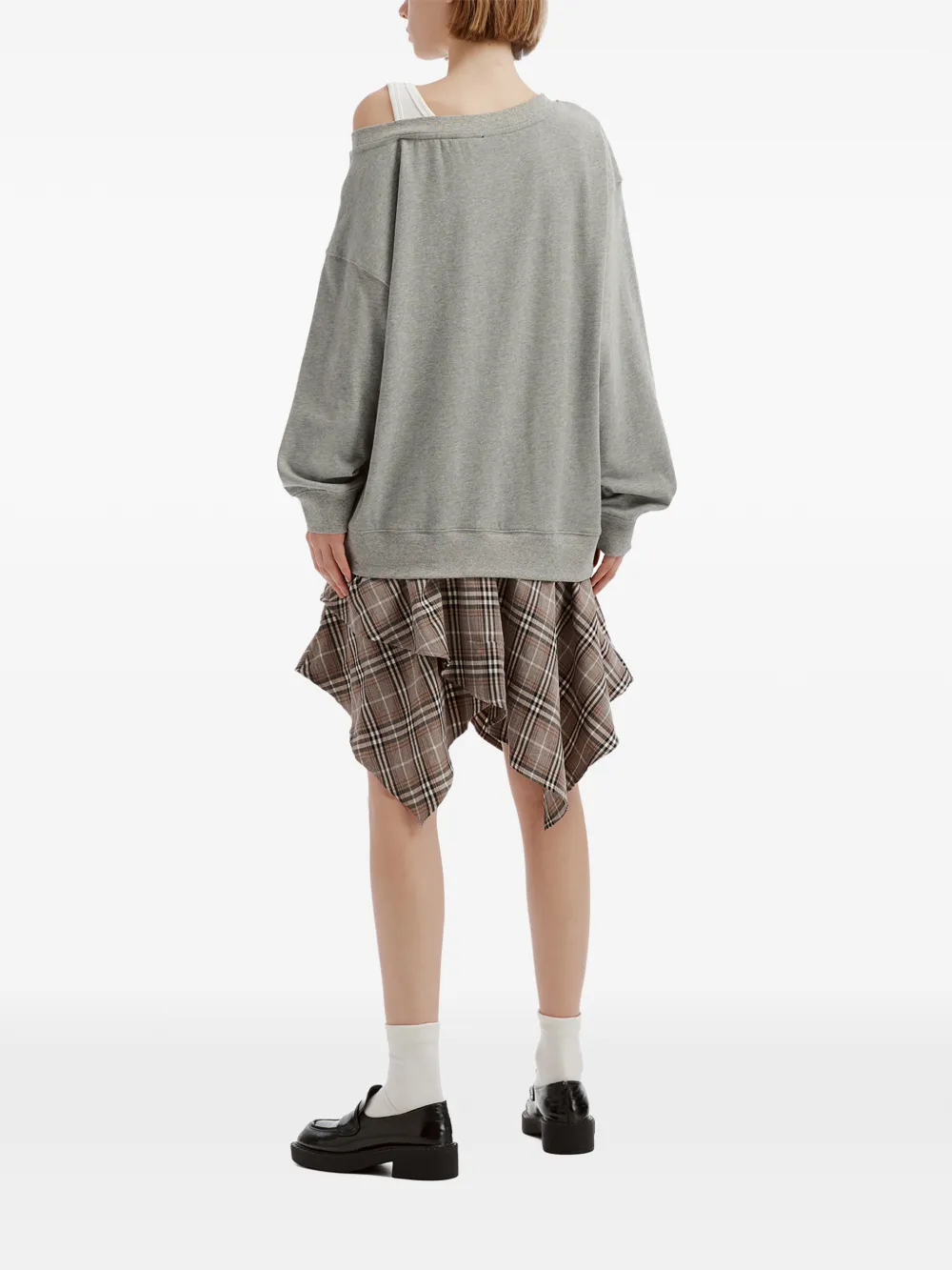 tout a coup layered-effect check-pattern midi dress Grijs