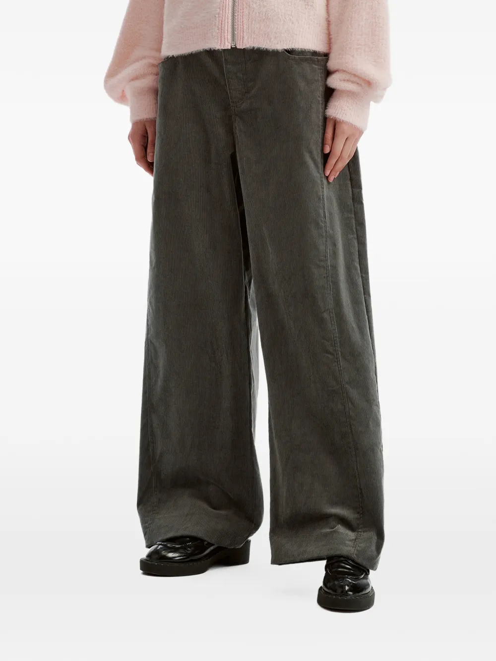tout a coup Ribfluwelen broek met wijde pijpen Grijs