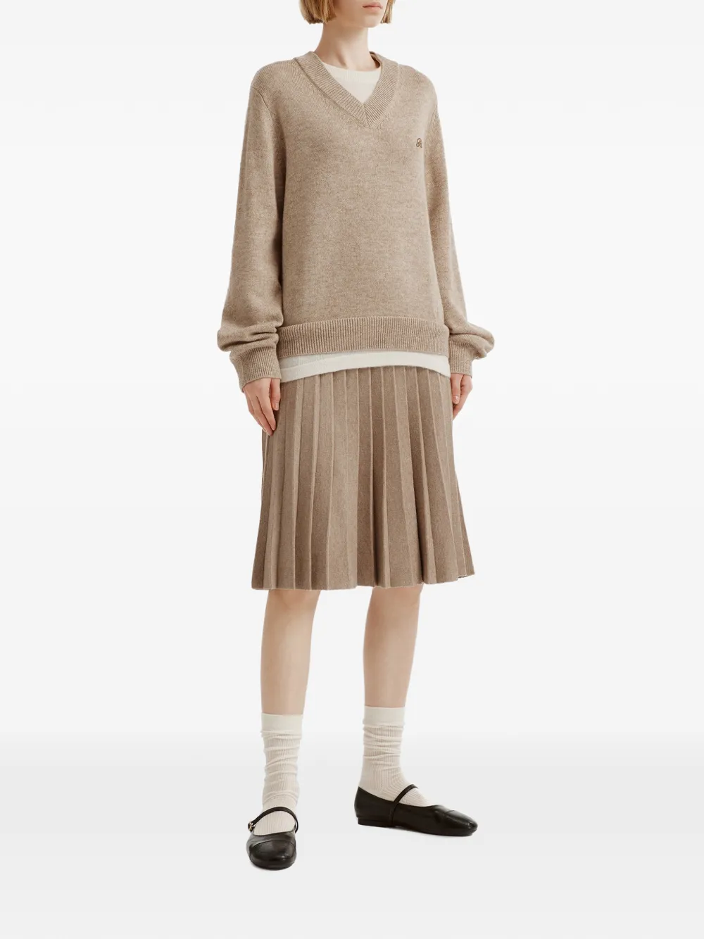 b+ab elasticated-waist pleated midi skirt set (set of two) Beige
