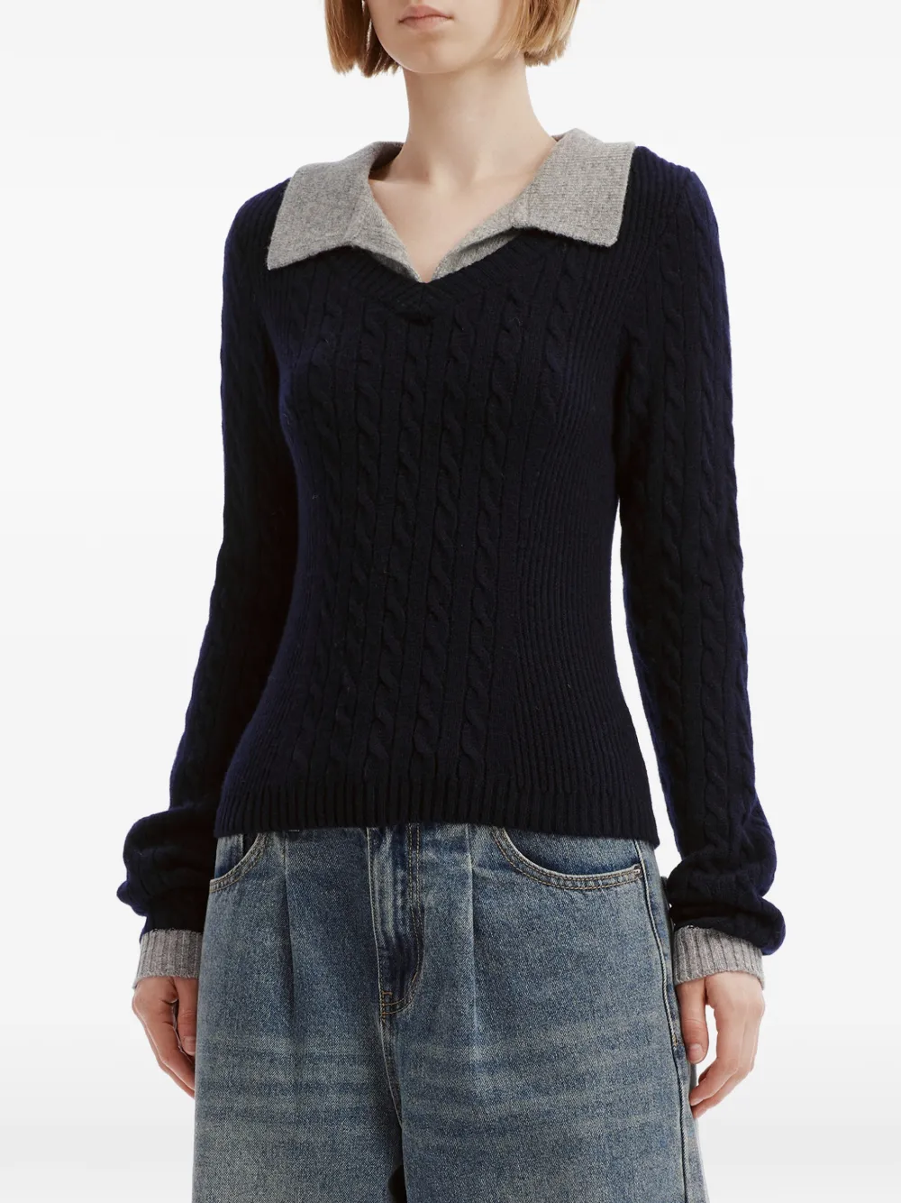 b+ab contrast-collar sweater Blauw