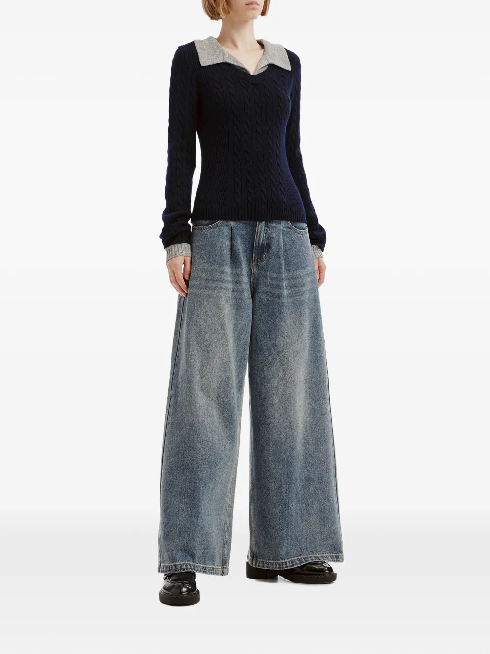b+ab contrast-collar sweater Blauw