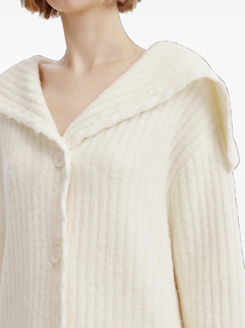 b+ab sailor-collar ribbed-knit cardigan Wit
