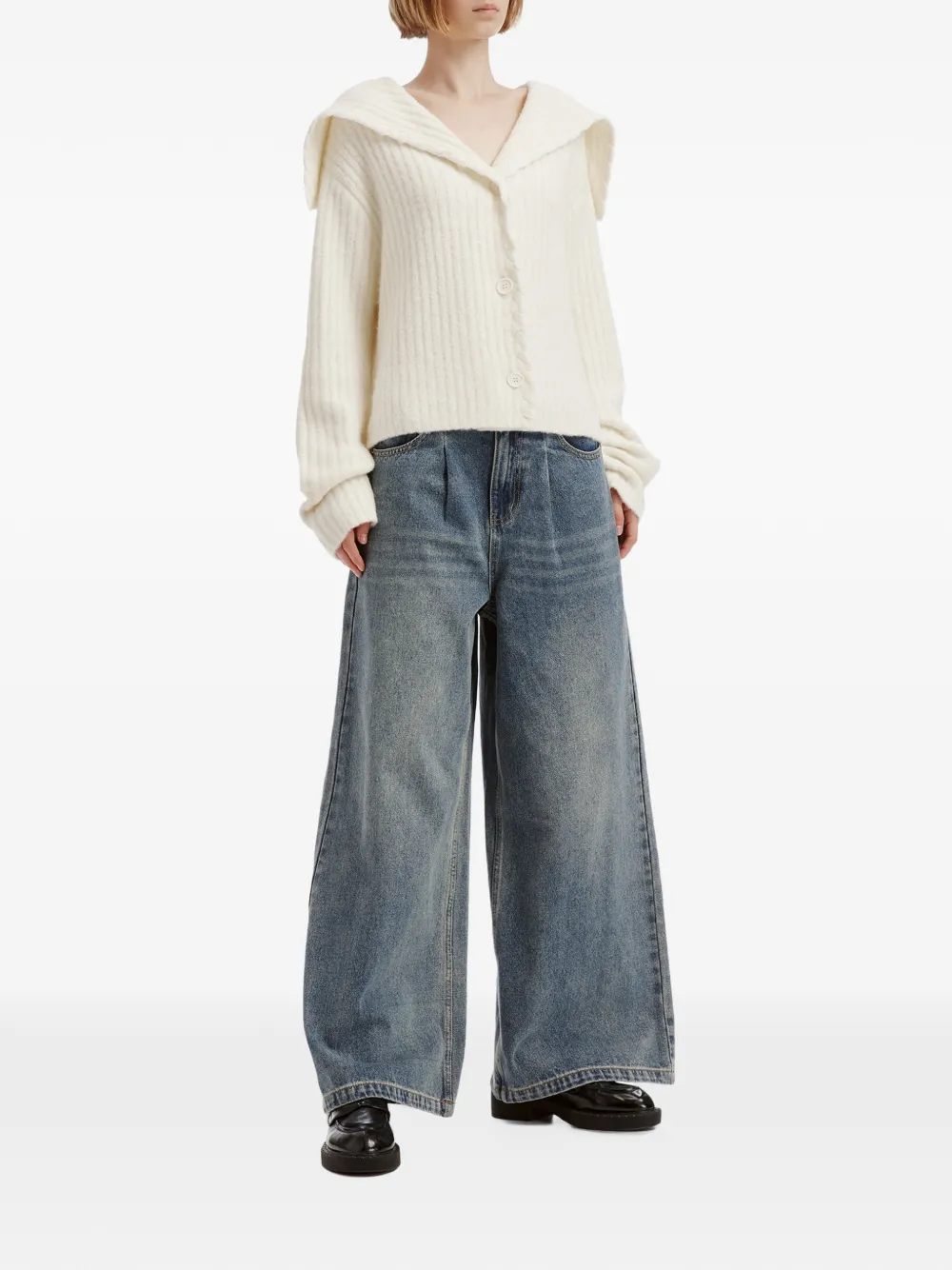 b+ab sailor-collar ribbed-knit cardigan Wit