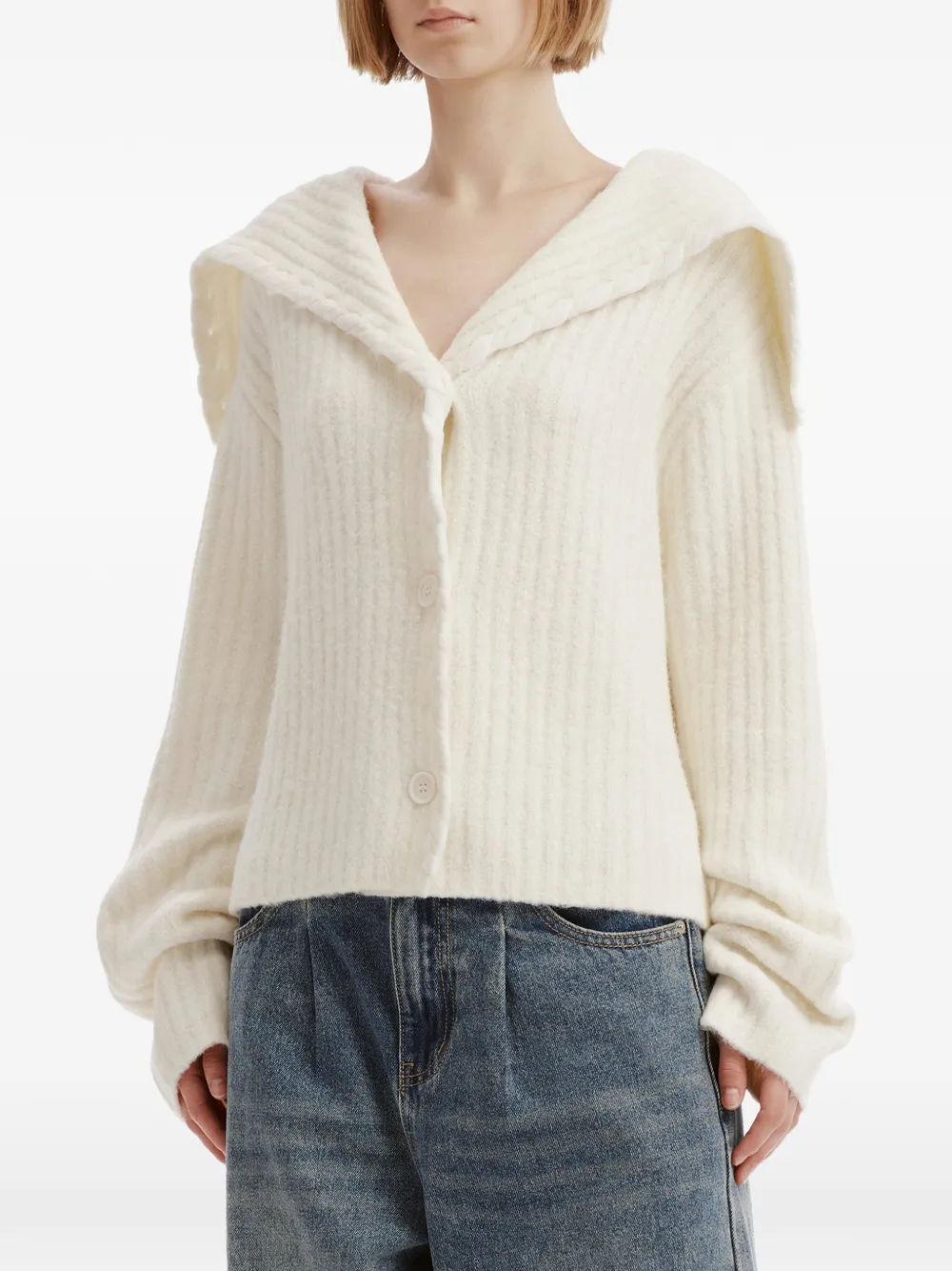 b+ab sailor-collar ribbed-knit cardigan Wit
