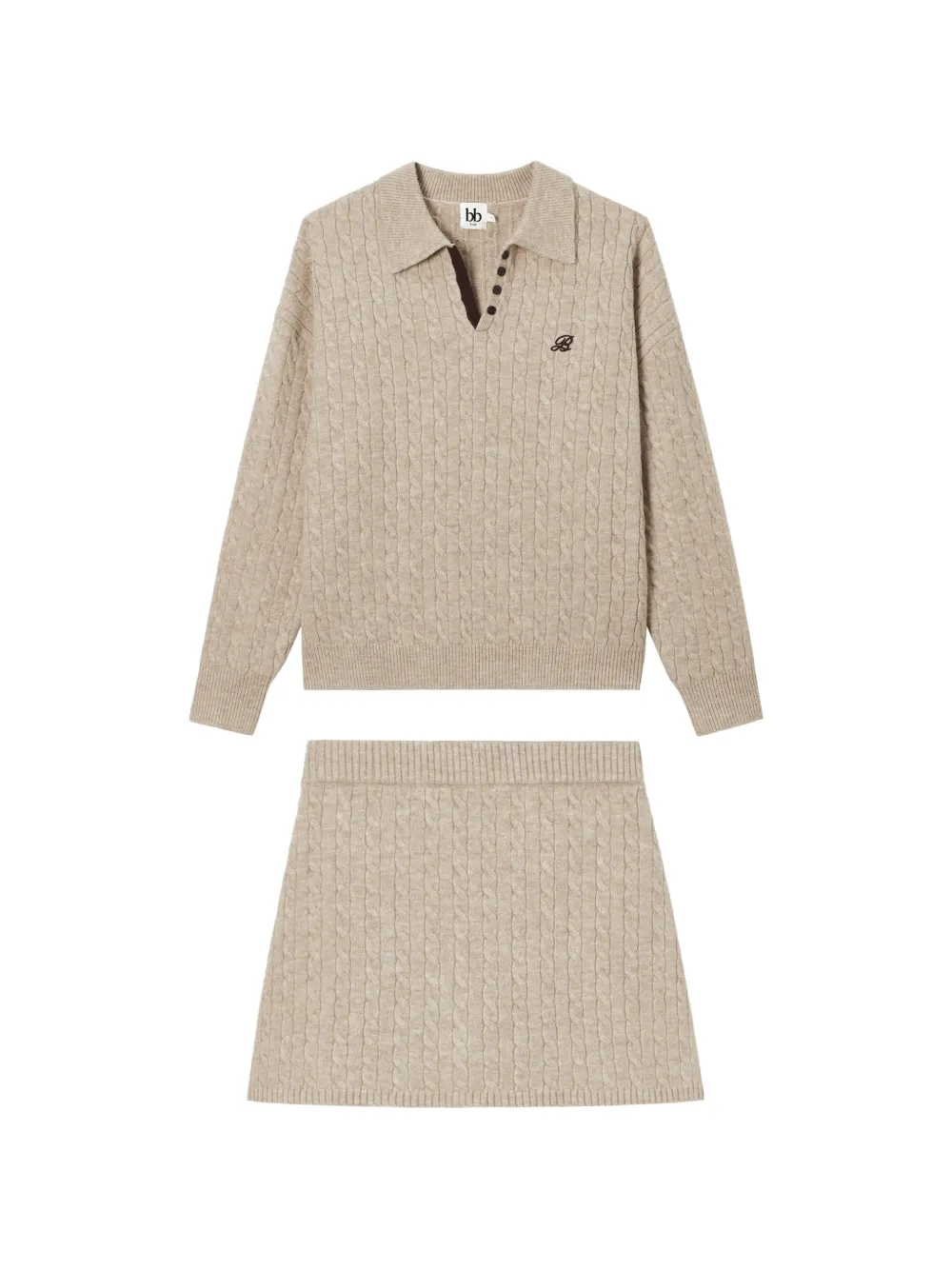 B+ab cable-knit A-line mini skirt set (set of two) Beige