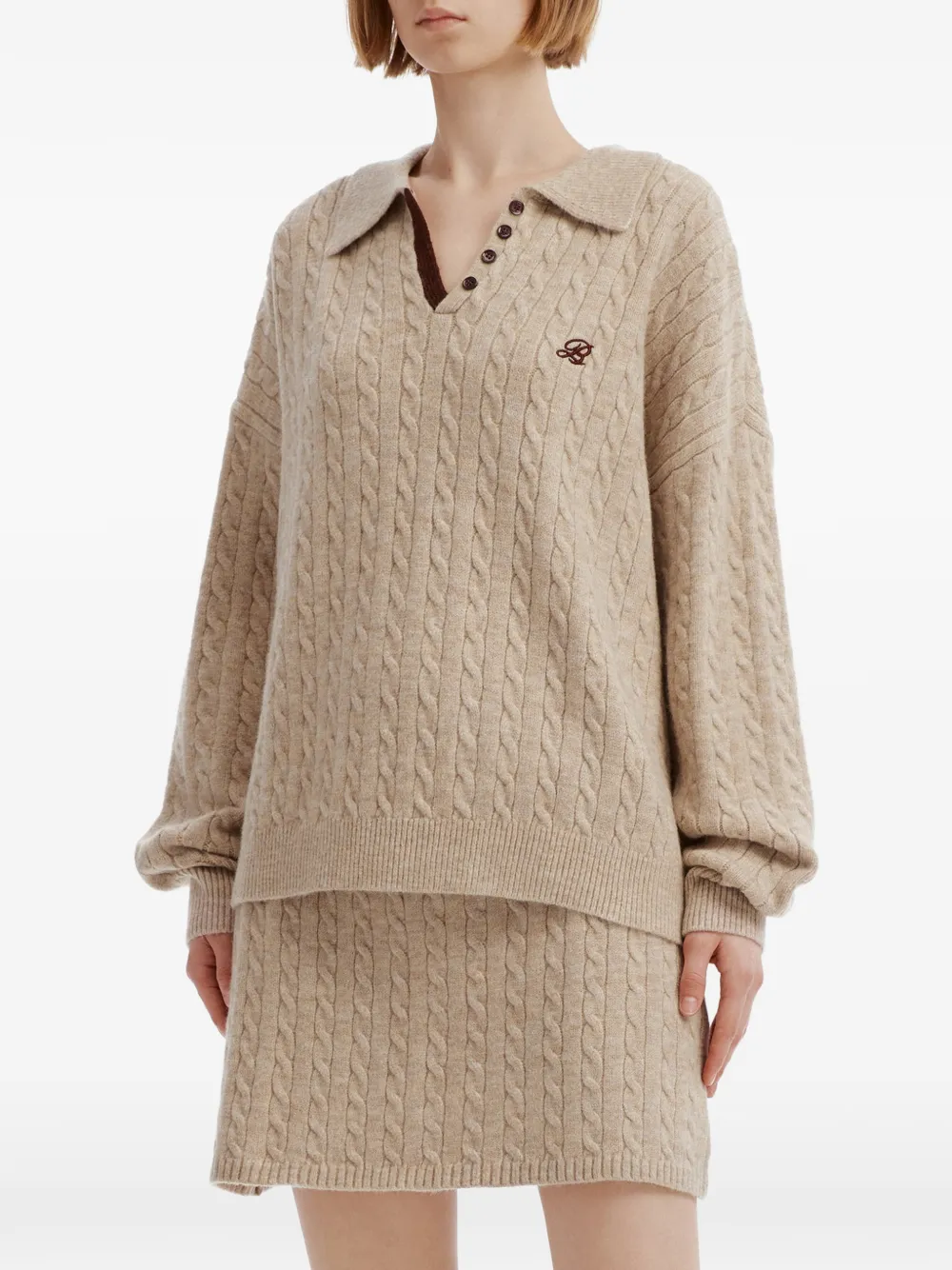 b+ab cable-knit A-line mini skirt set (set of two) Beige