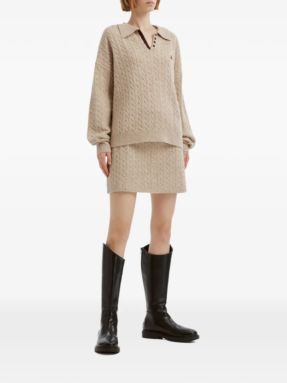 b+ab cable-knit A-line mini skirt set (set of two) Beige