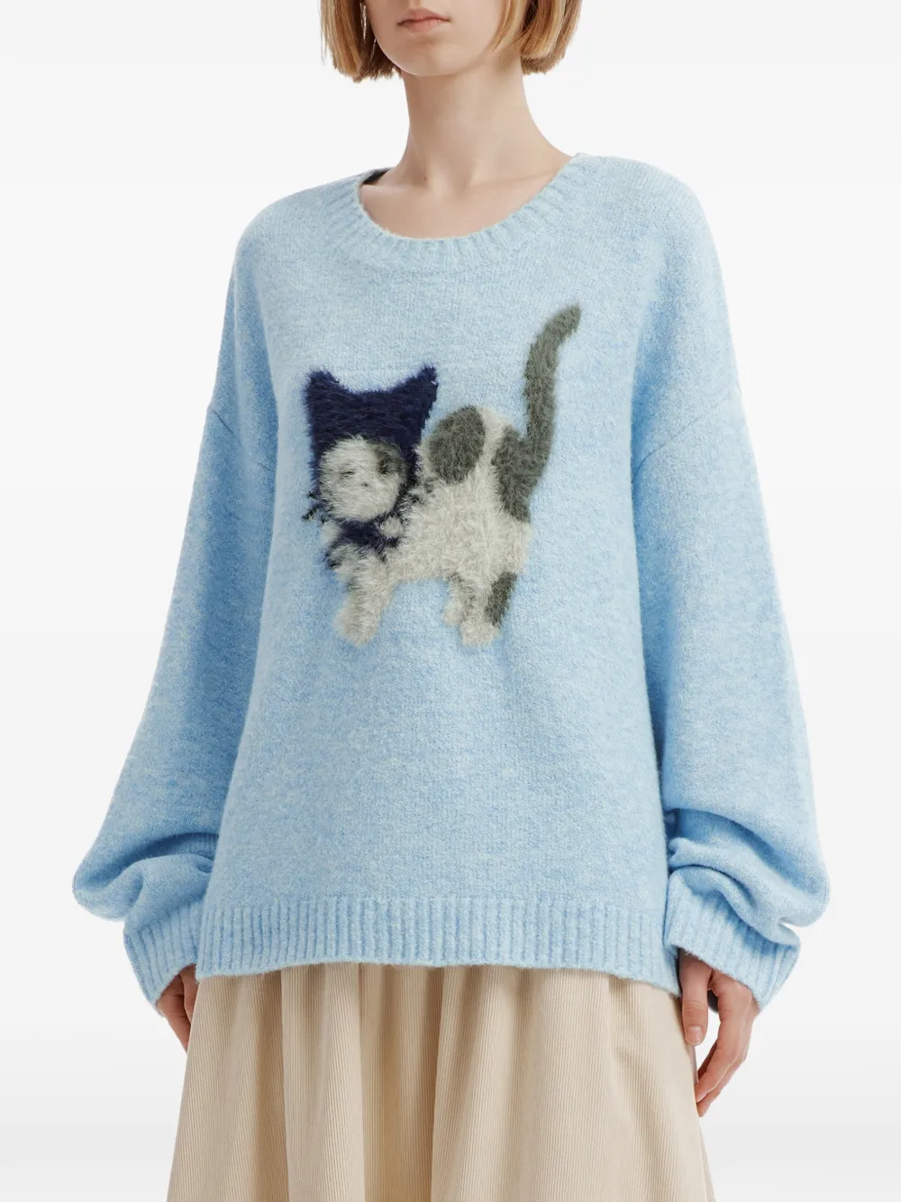 b+ab cat-motif sweater Blauw