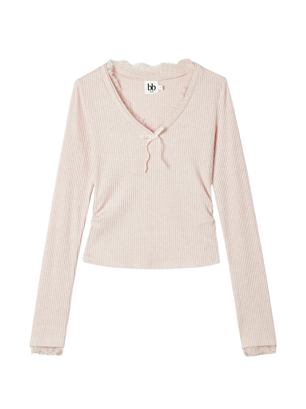 B+ab Lace-trim Ribbed-knit Top In Pink
