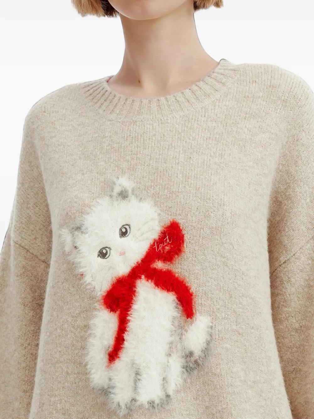 tout a coup cat-motif sweater Beige