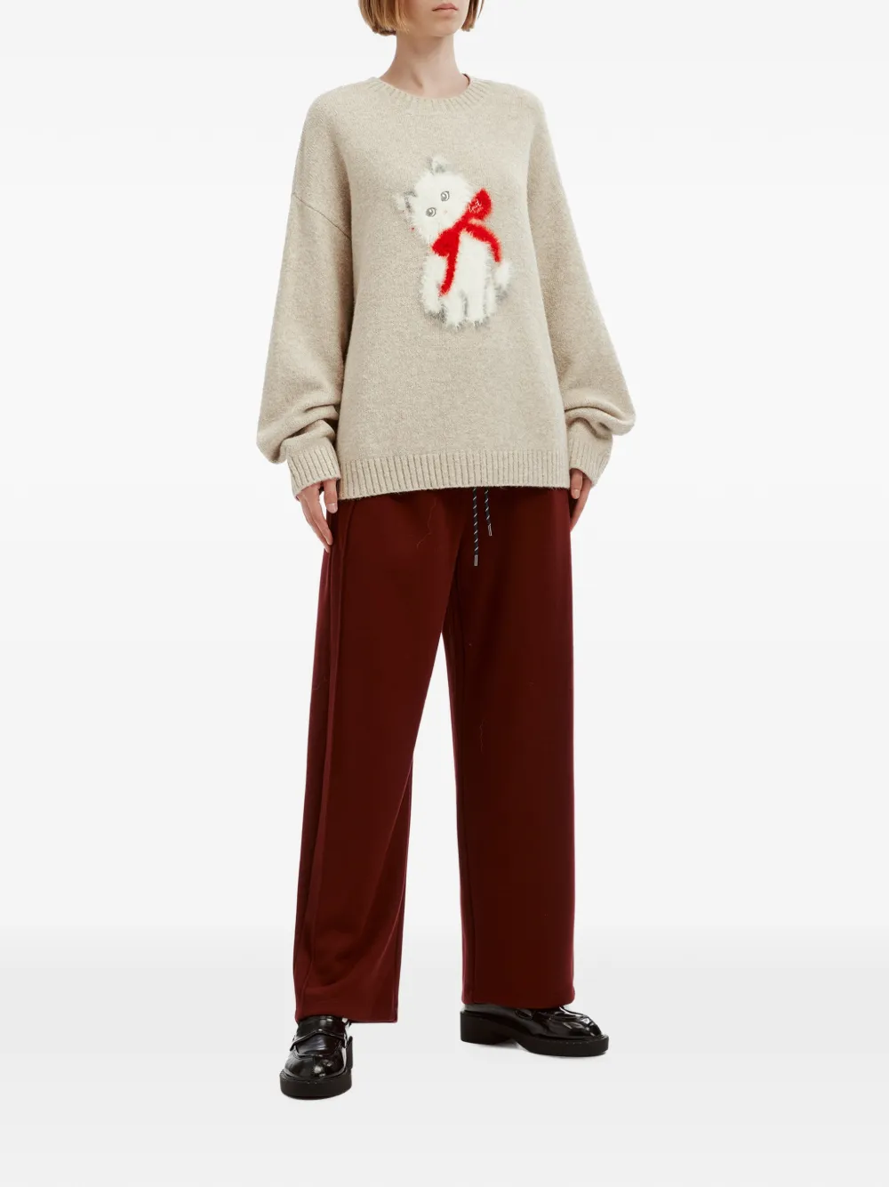 tout a coup cat-motif sweater Beige