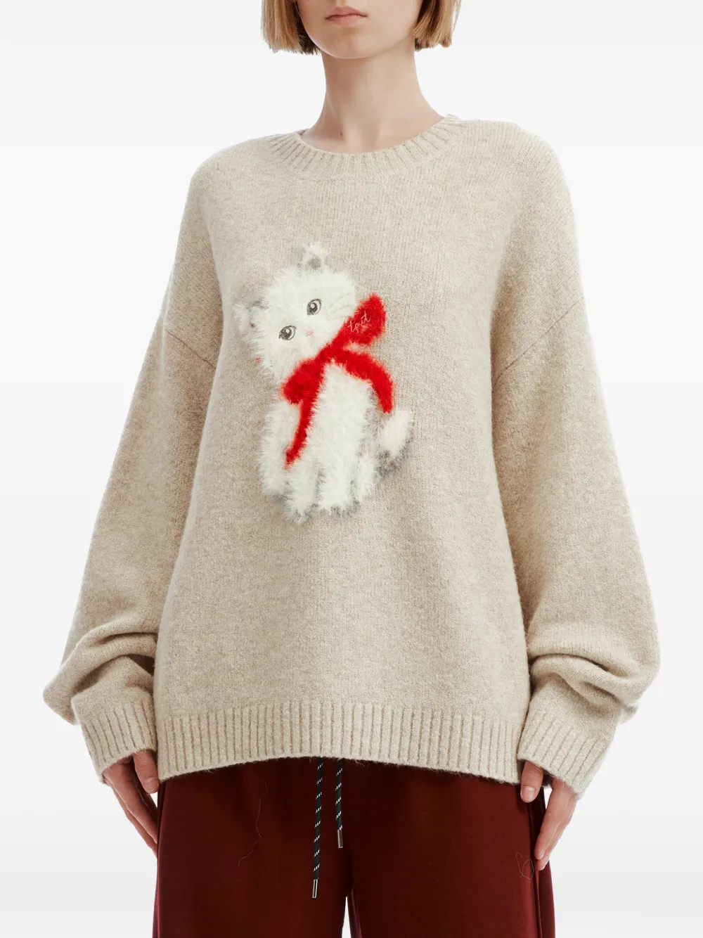 tout a coup cat-motif sweater Beige