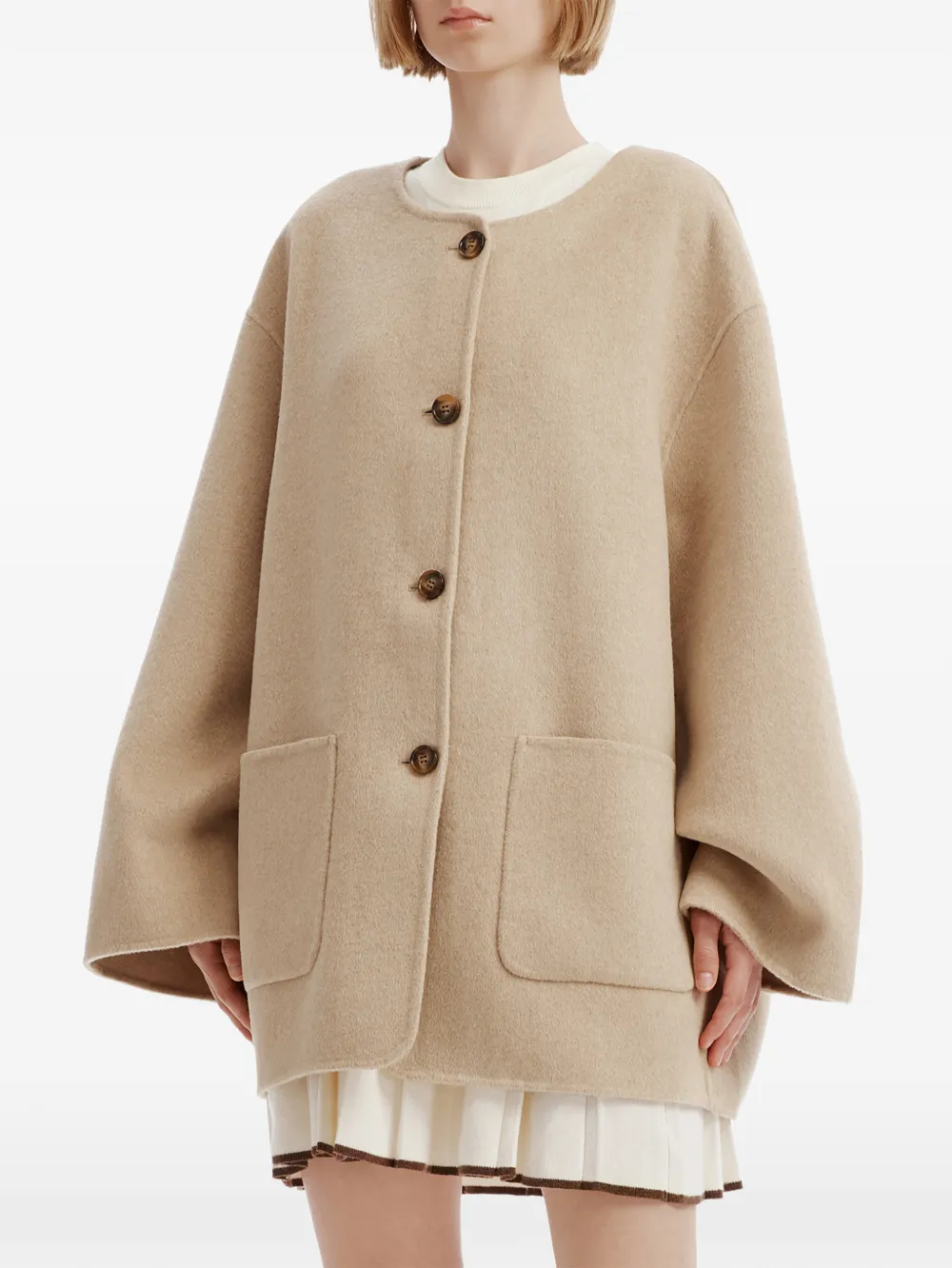 b+ab Kraagloze jas met sjaaldetail Beige