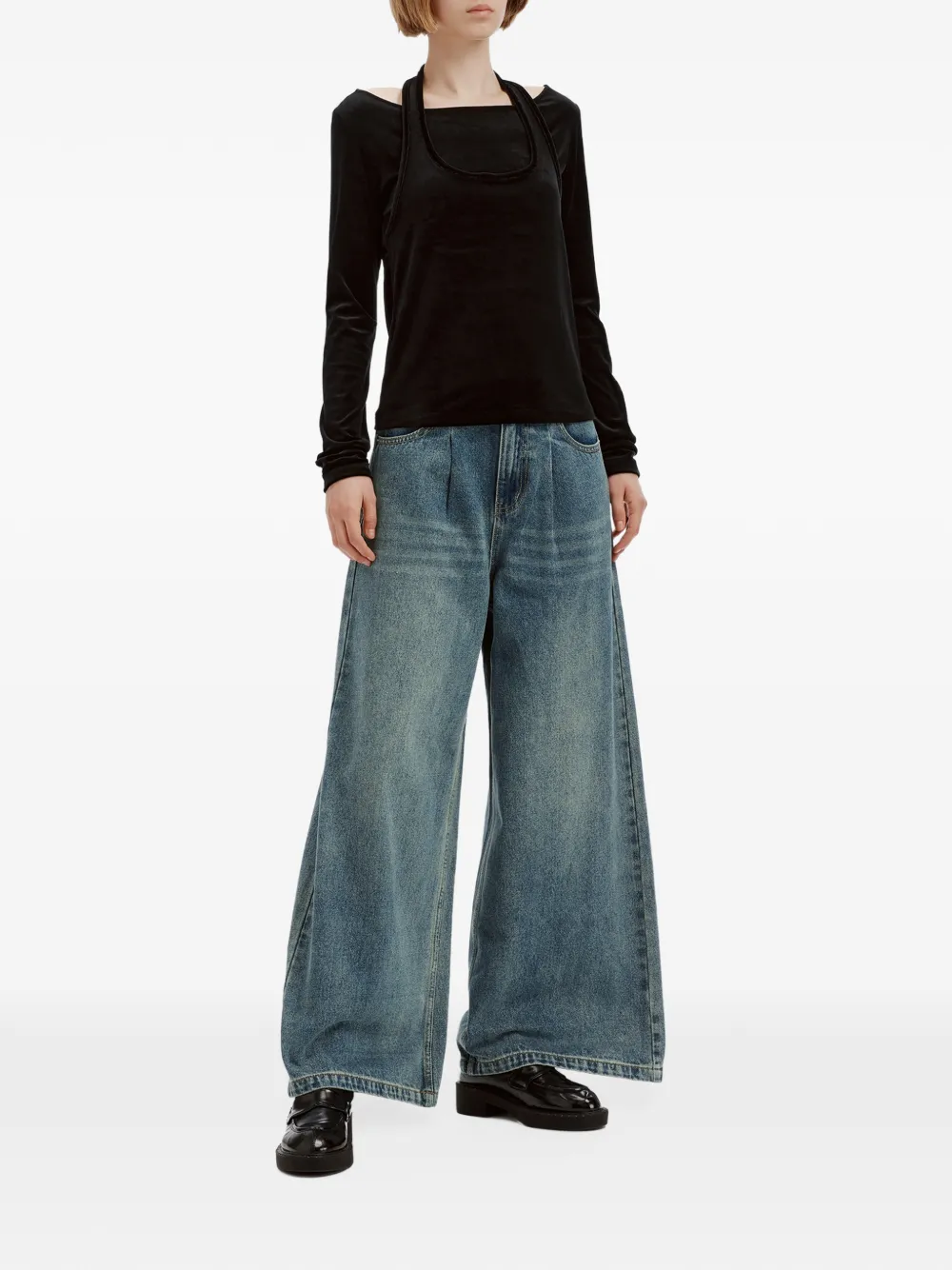b+ab pleat-detail wide-leg jeans Blauw