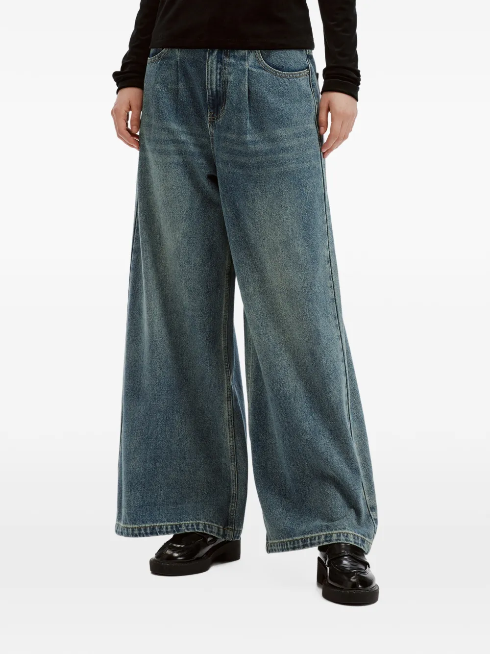 b+ab pleat-detail wide-leg jeans Blauw