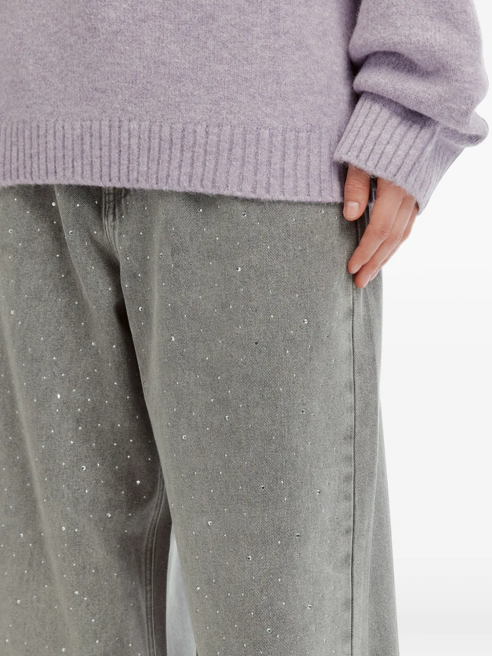 tout a coup rhinestone-embellished wide-leg jeans Grijs