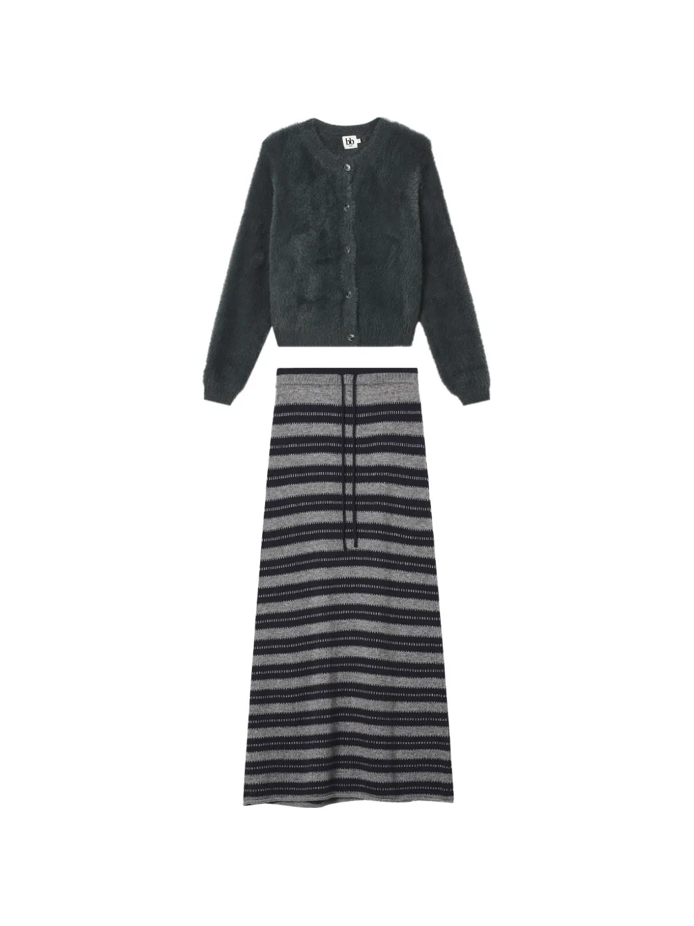 b+ab horizontal-stripe A-line maxi skirt set (set of two) - Grau