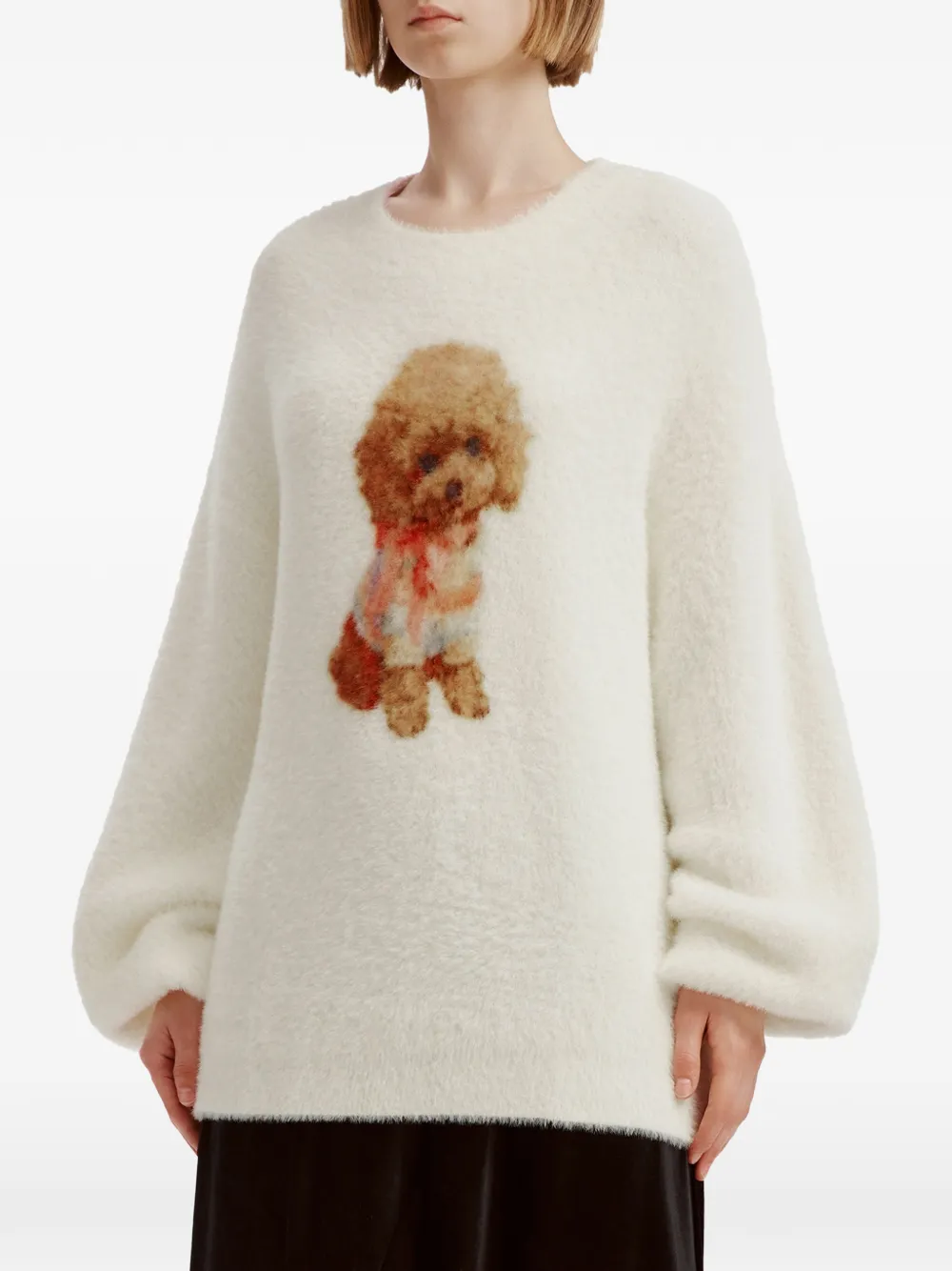 b+ab poodle-intarsia puff-sleeve sweater Wit