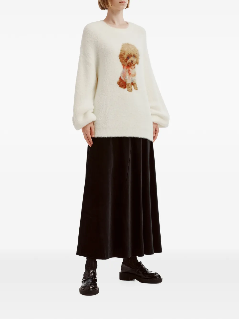 b+ab poodle-intarsia puff-sleeve sweater Wit