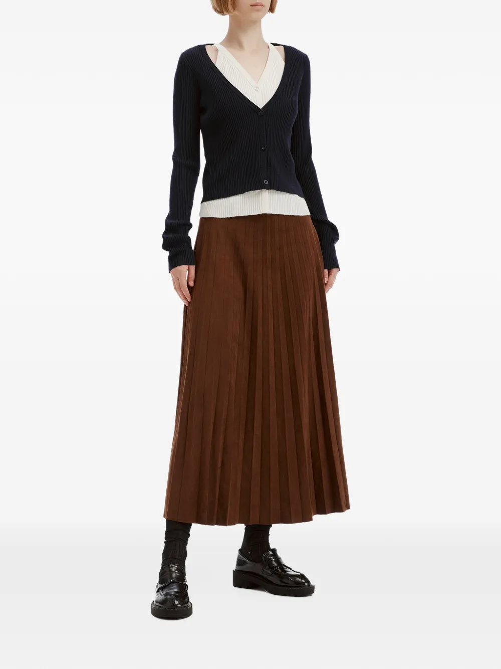 b+ab faux-suede pleated midi skirt Bruin