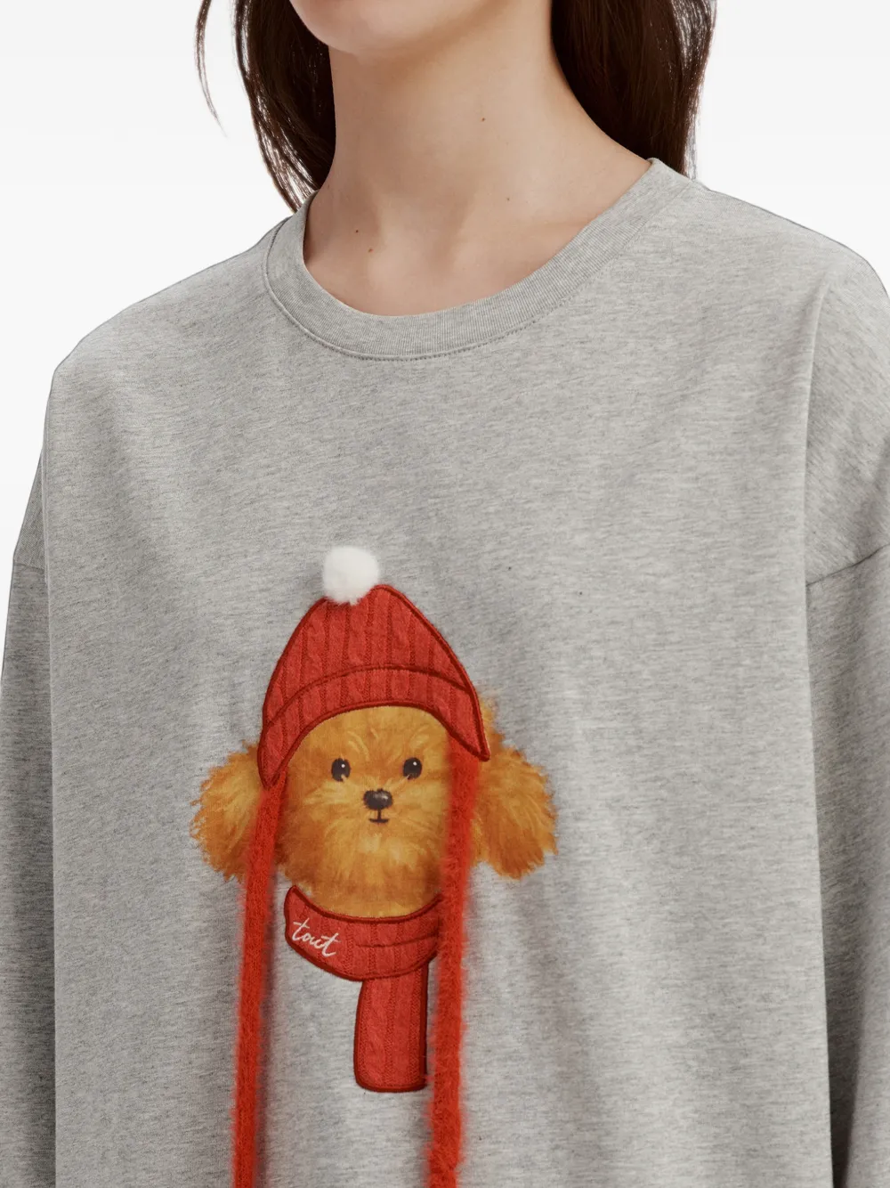 tout a coup dog-print long-sleeve T-shirt Grijs