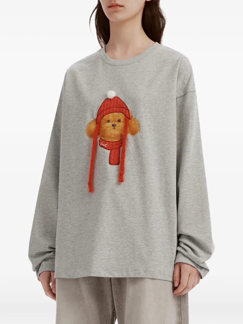 tout a coup dog-print long-sleeve T-shirt Grijs