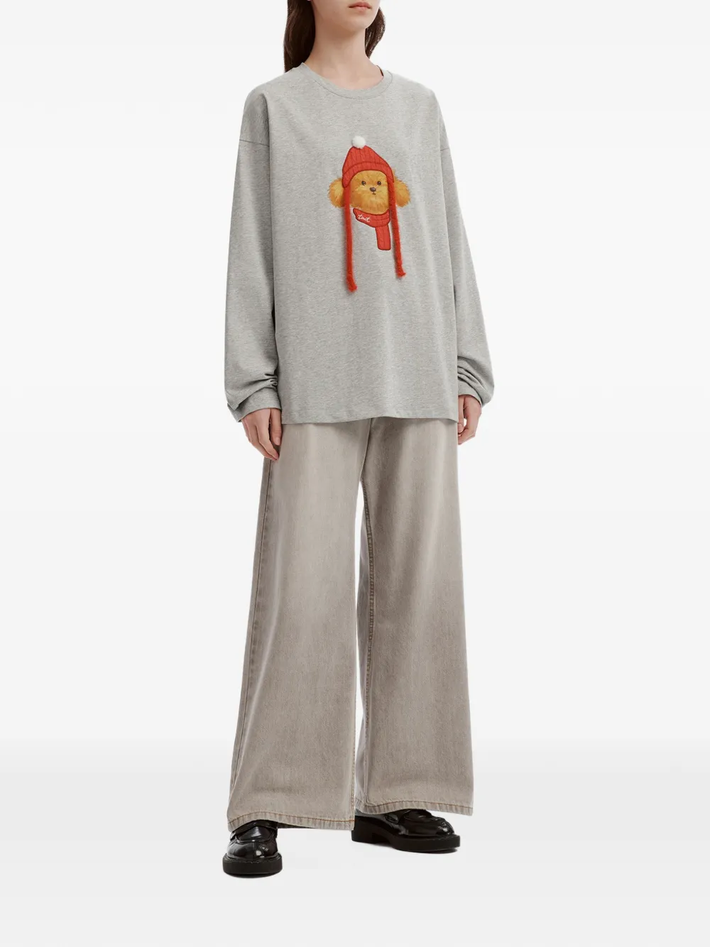 tout a coup dog-print long-sleeve T-shirt Grijs