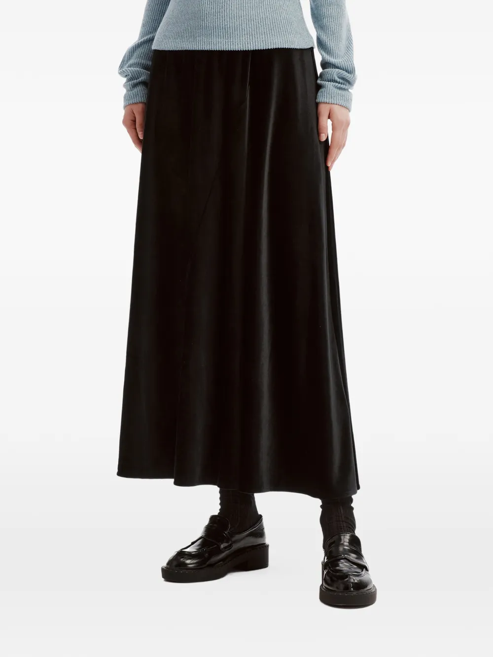 b+ab velvet-effect flared midi skirt Zwart