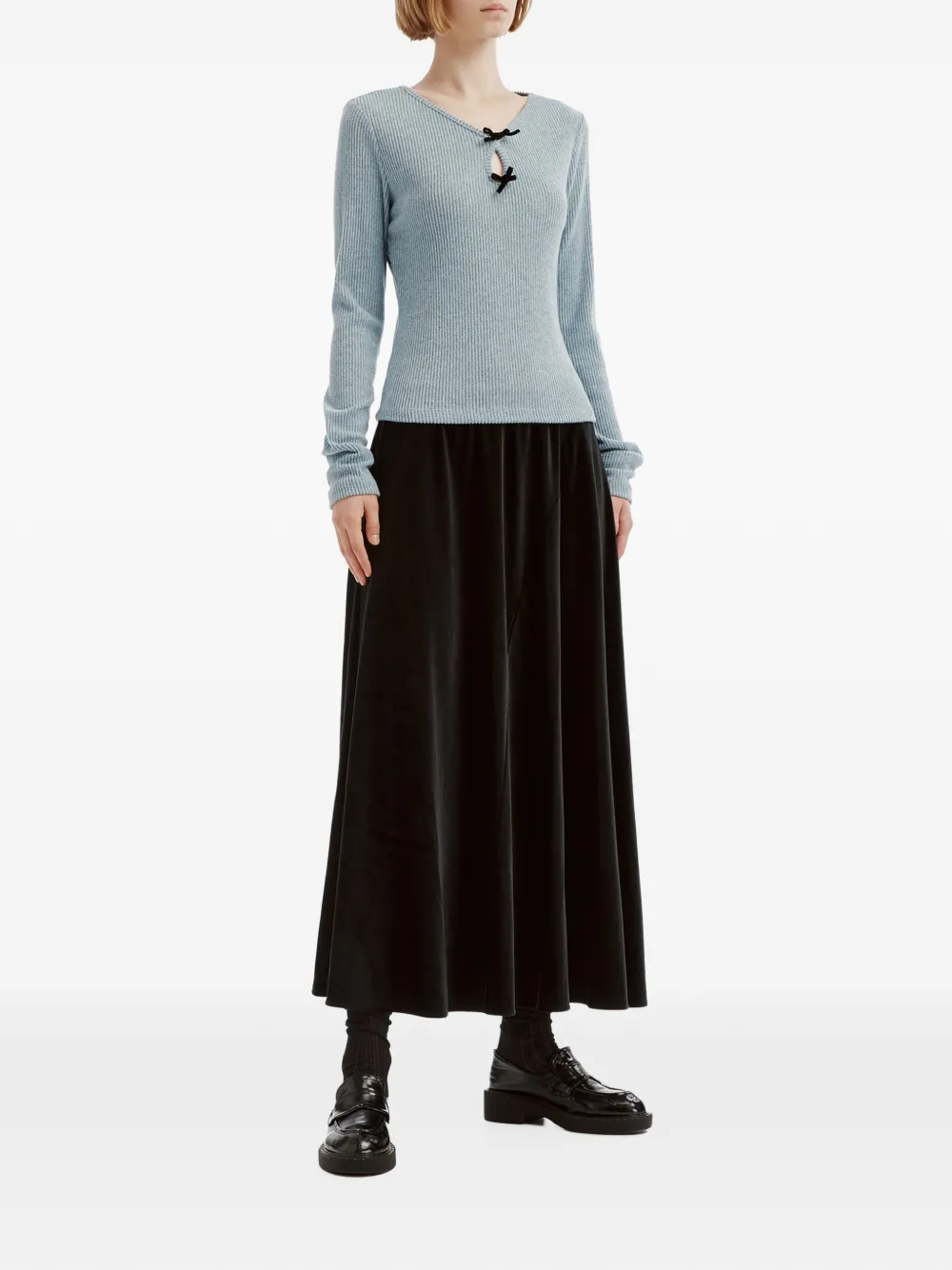 b+ab velvet-effect flared midi skirt Zwart