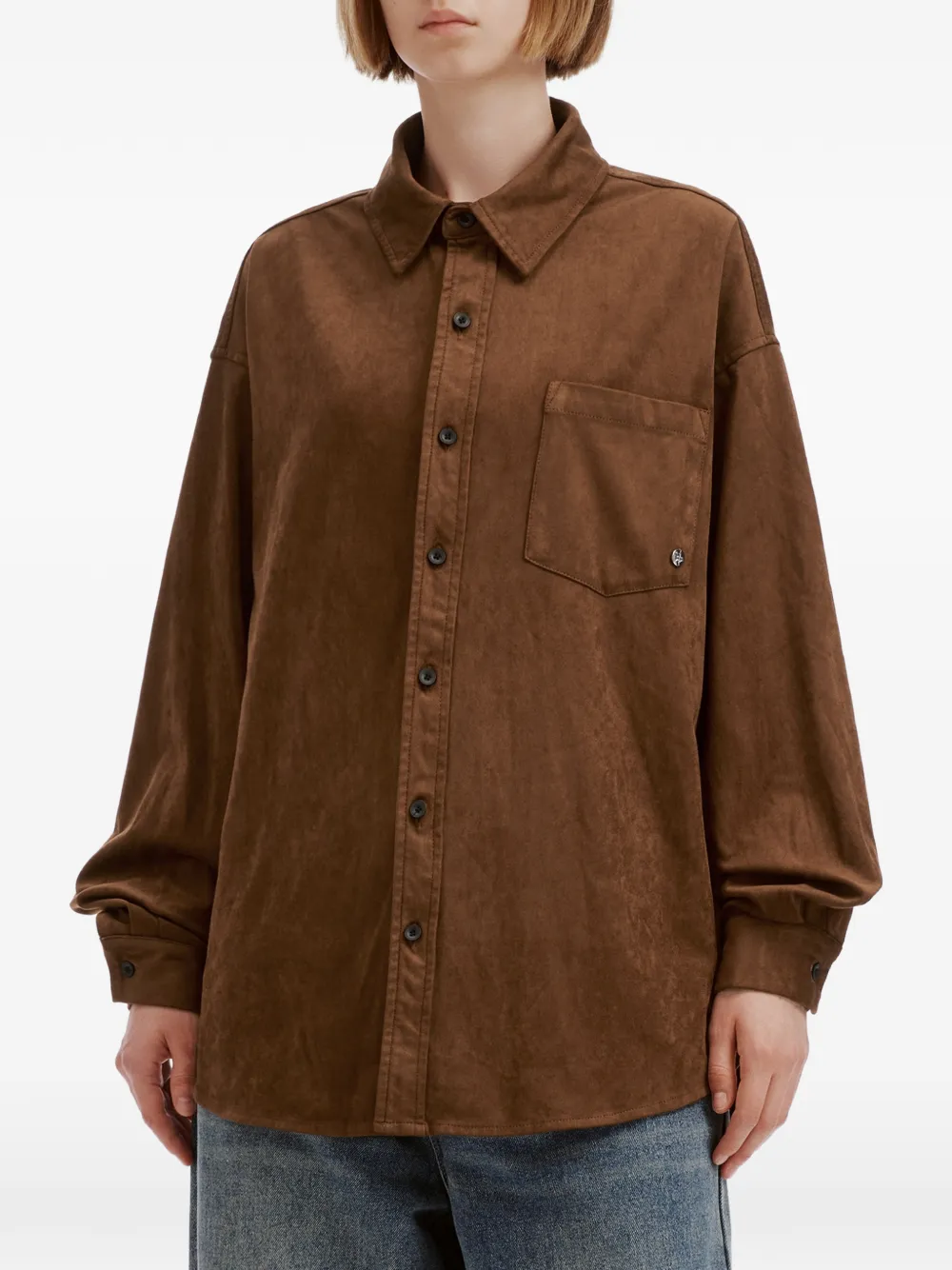 b+ab Blouse van imitatiesuède met borstzak Bruin