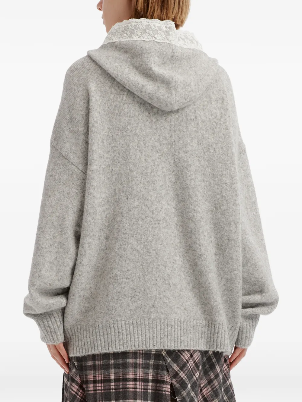 b+ab lace-trim zip-up hoodie Grijs