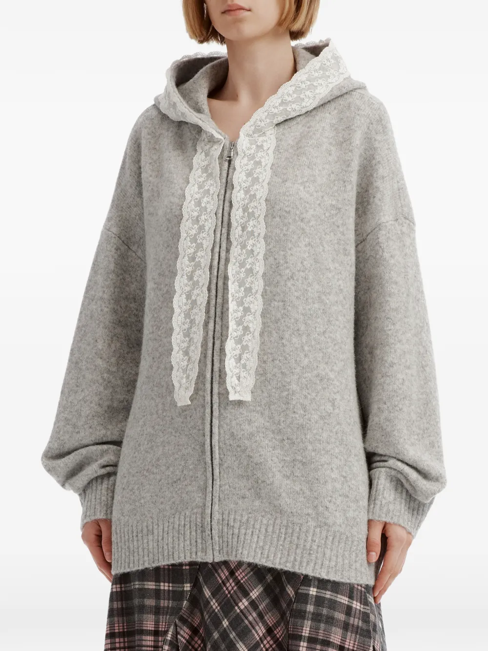 b+ab lace-trim zip-up hoodie Grijs
