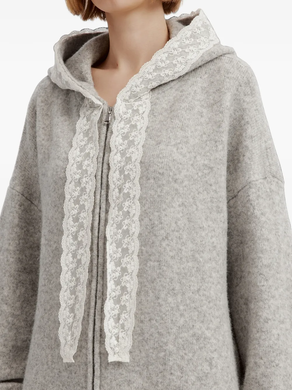 b+ab lace-trim zip-up hoodie Grijs