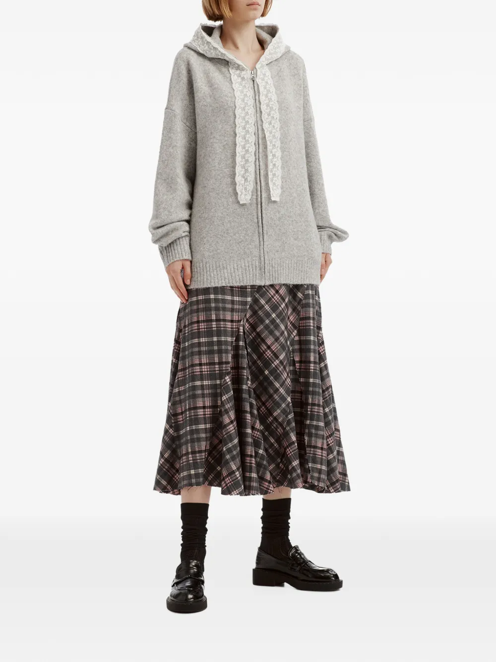 b+ab lace-trim zip-up hoodie Grijs