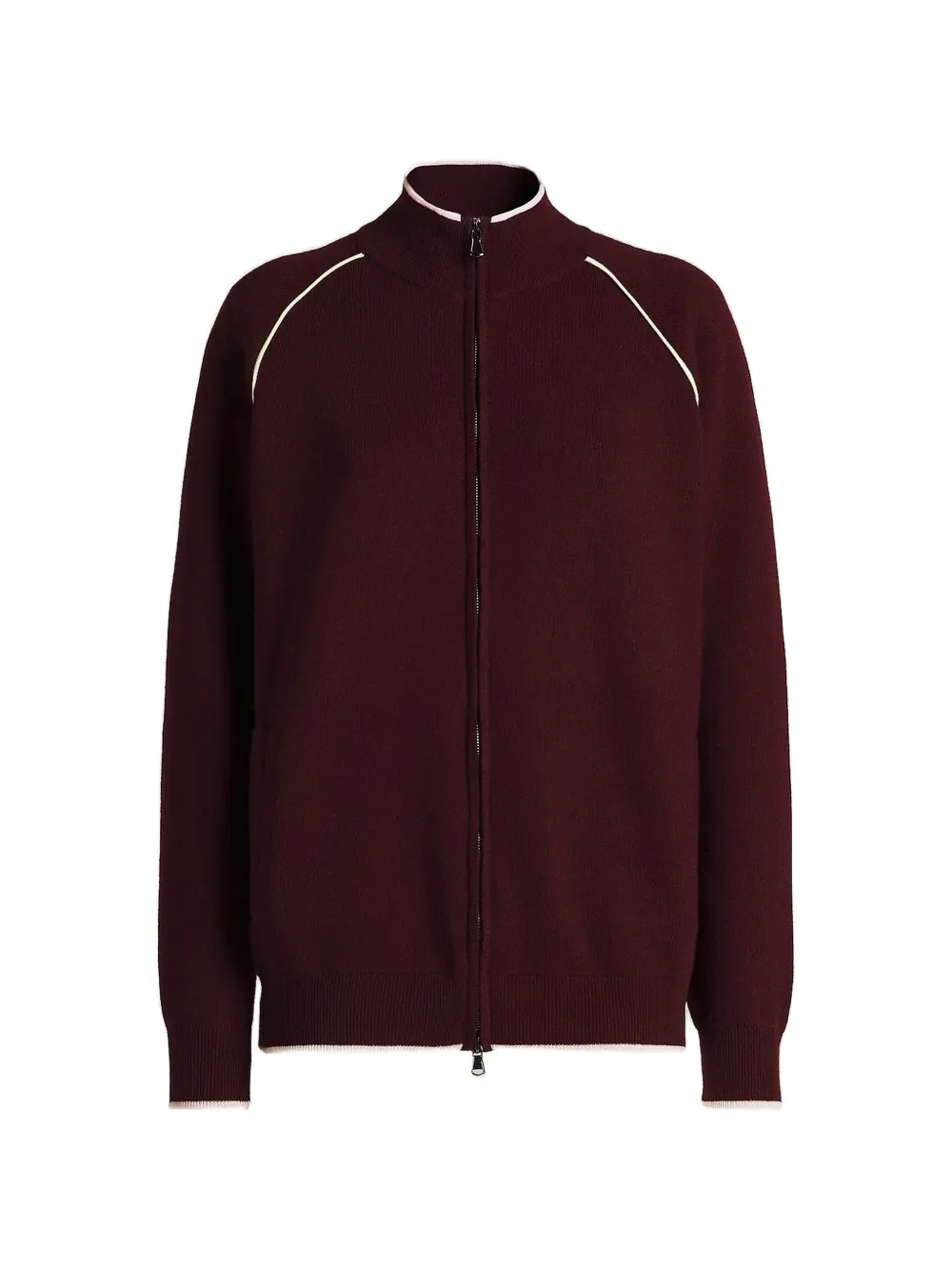 Kiton Cardigan con zip e bordo a contrasto - Rosso